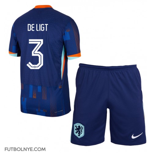 Camiseta Países Bajos Matthijs de Ligt #3 Visitante Equipación para niños Eurocopa 2024 manga corta (+ pantalones cortos)